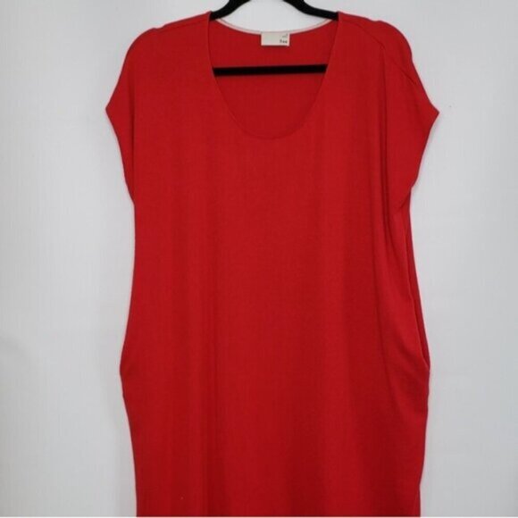 Wilfred Free Lorelei Dress Oversized Soft Jersey Knit Red POCKETS Size XS - Picture 5 of 15